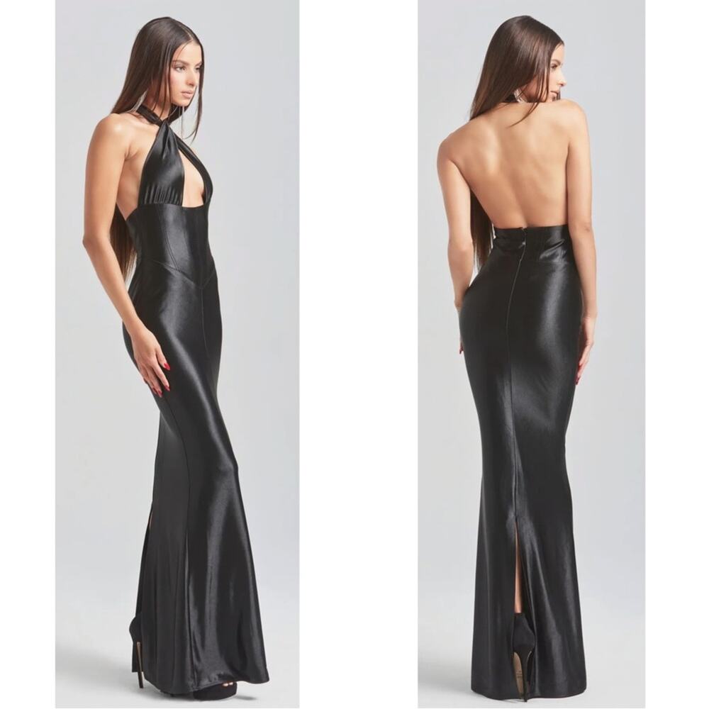Retrofete Charity Halter Neck Bodycon Black Maxi Gown Size Large - Picture 3 of 15